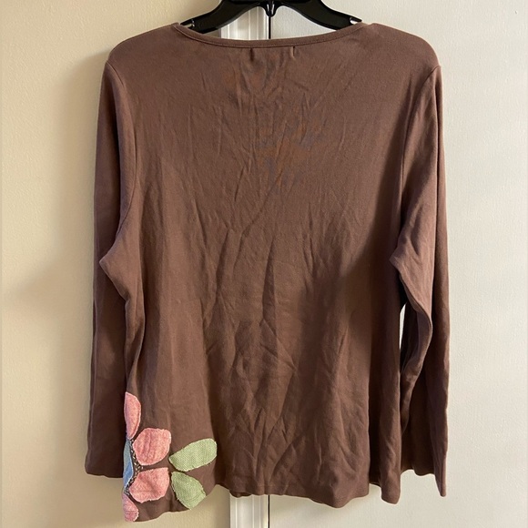 Boden crewneck top brown long sleeves patchwork Sz 20 - Picture 3 of 7